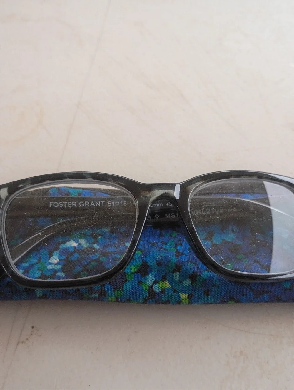 Foster Grant Gray Tortoise Glasses with Blue Accents